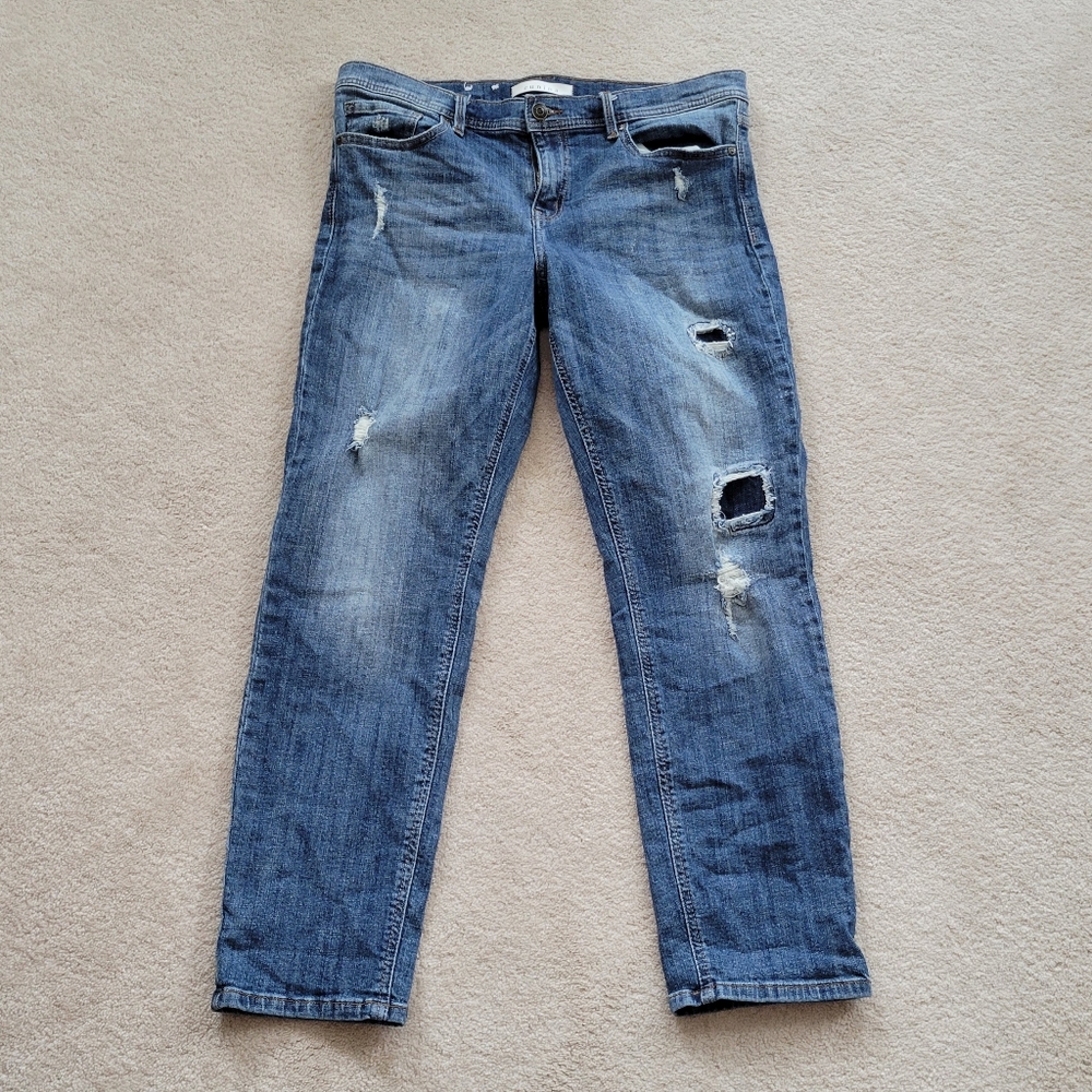 eunina Distressed Cropped Jeans - Blue